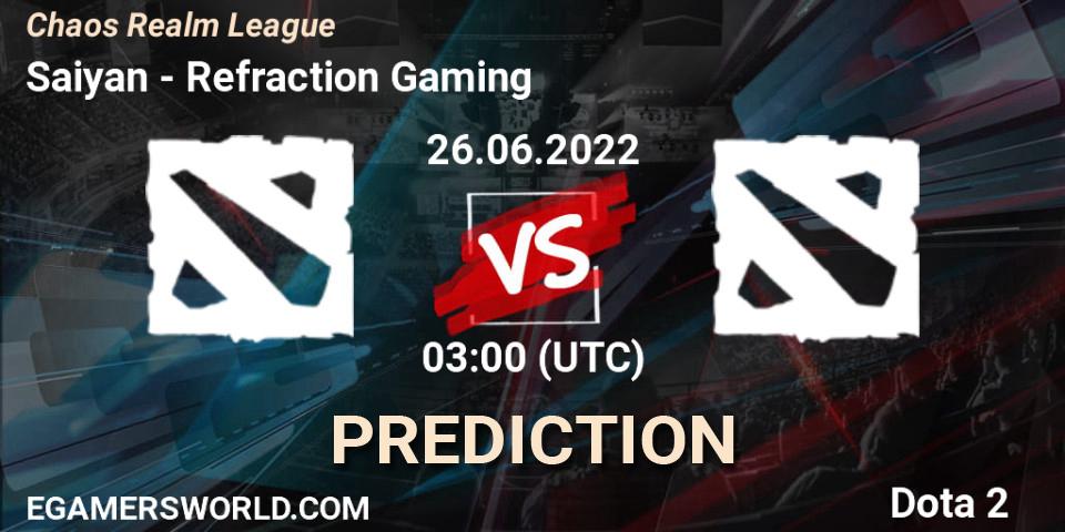 Pronóstico Saiyan - Refraction Gaming. 26.06.2022 at 03:24, Dota 2, Chaos Realm League 