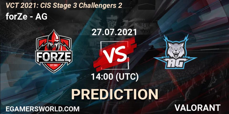 Pronóstico forZe - AG. 27.07.2021 at 14:00, VALORANT, VCT 2021: CIS Stage 3 Challengers 2