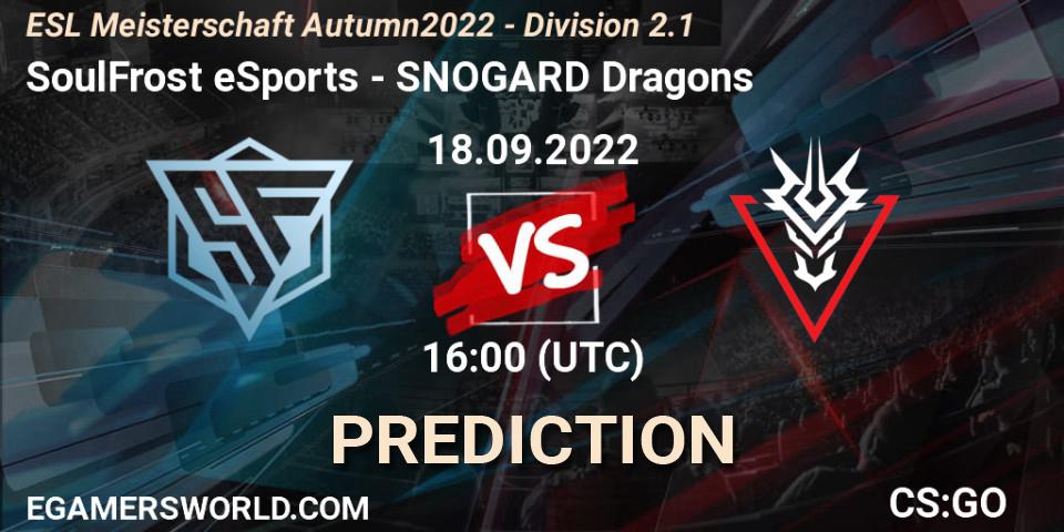 Pronóstico SoulFrost eSports - SNOGARD Dragons. 18.09.2022 at 16:00, Counter-Strike (CS2), ESL Meisterschaft Autumn 2022 - Division 2.1