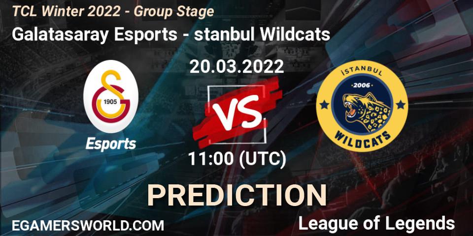 Pronóstico Galatasaray Esports - İstanbul Wildcats. 20.03.2022 at 11:00, LoL, TCL Winter 2022 - Group Stage
