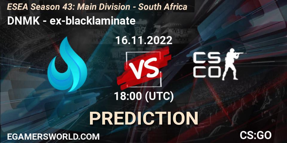 Pronóstico DNMK - ex-blacklaminate. 29.11.22, CS2 (CS:GO), ESEA Season 43: Main Division - South Africa