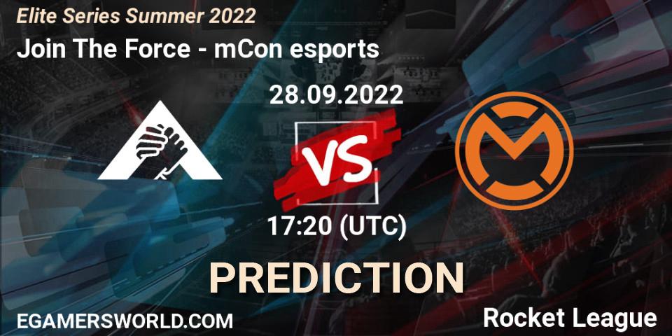 Pronóstico Join The Force - mCon esports. 28.09.2022 at 17:20, Rocket League, Elite Series Summer 2022