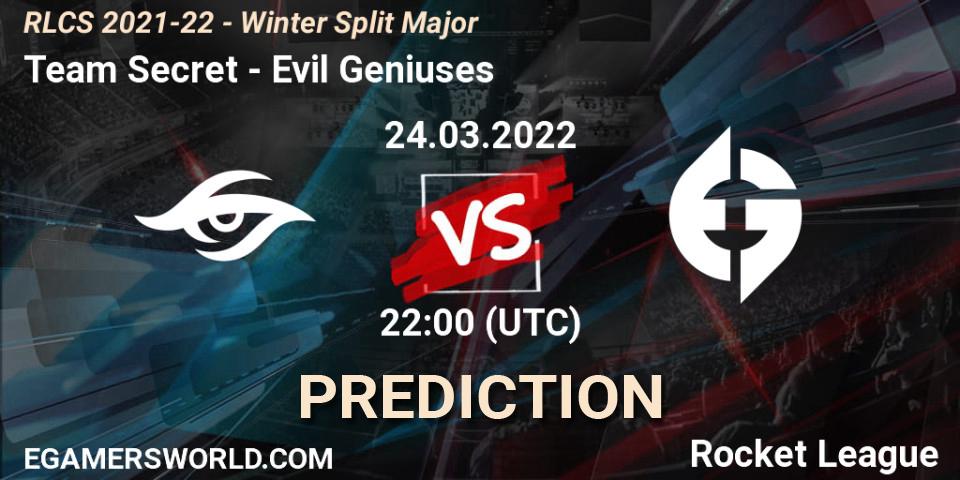 Pronóstico Team Secret - Evil Geniuses. 24.03.2022 at 22:00, Rocket League, RLCS 2021-22 - Winter Split Major