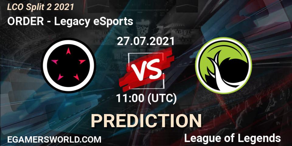 Pronóstico ORDER - Legacy eSports. 27.07.2021 at 11:00, LoL, LCO Split 2 2021