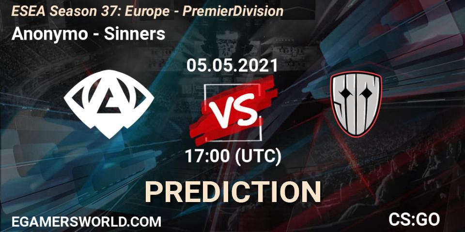 Pronóstico Anonymo - Sinners. 05.05.2021 at 17:00, Counter-Strike (CS2), ESEA Season 37: Europe - Premier Division