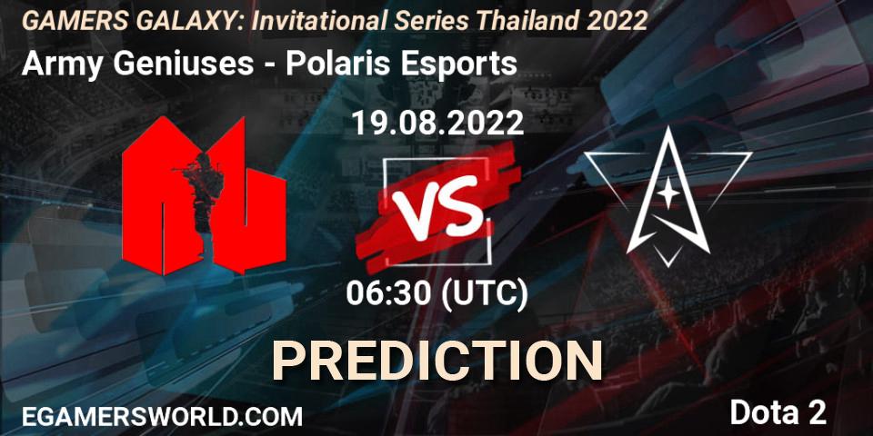 Pronóstico Army Geniuses - Polaris Esports. 19.08.2022 at 07:00, Dota 2, GAMERS GALAXY: Invitational Series Thailand 2022