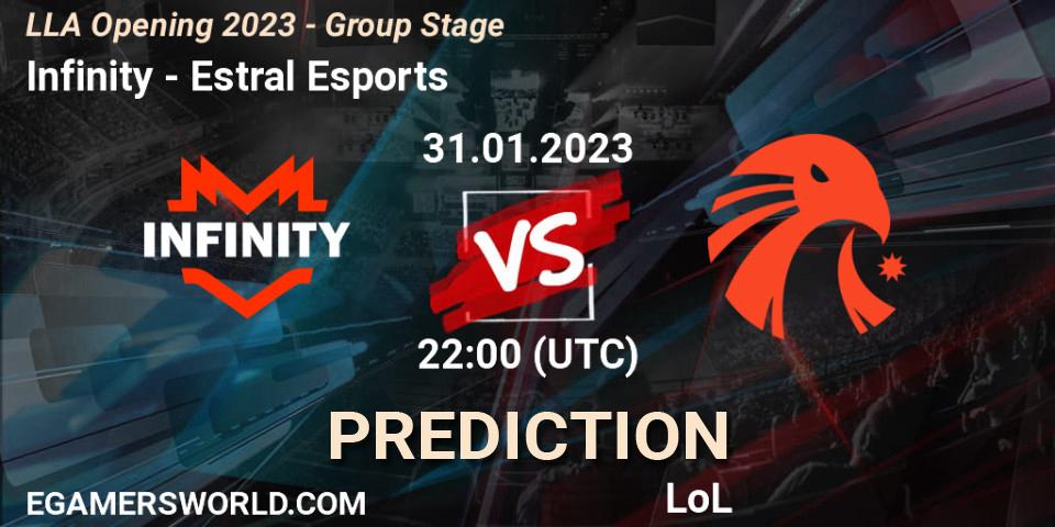 Pronóstico Infinity - Estral Esports. 31.01.23, LoL, LLA Opening 2023 - Group Stage