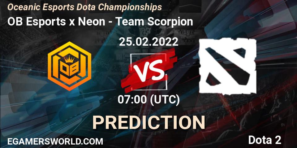 Pronóstico OB Esports x Neon - Team Scorpion. 25.02.2022 at 07:17, Dota 2, Oceanic Esports Dota Championships