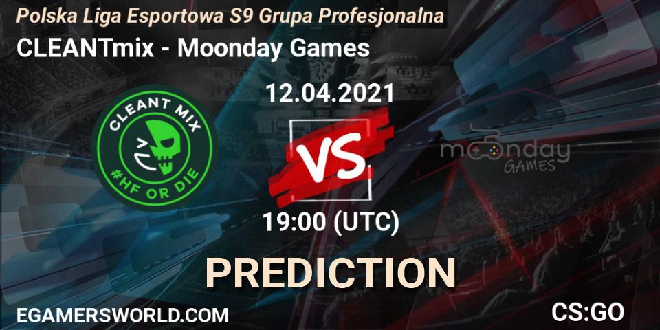 Pronóstico CLEANTmix - Moonday Games. 12.04.2021 at 19:30, Counter-Strike (CS2), Polska Liga Esportowa S9 Grupa Profesjonalna