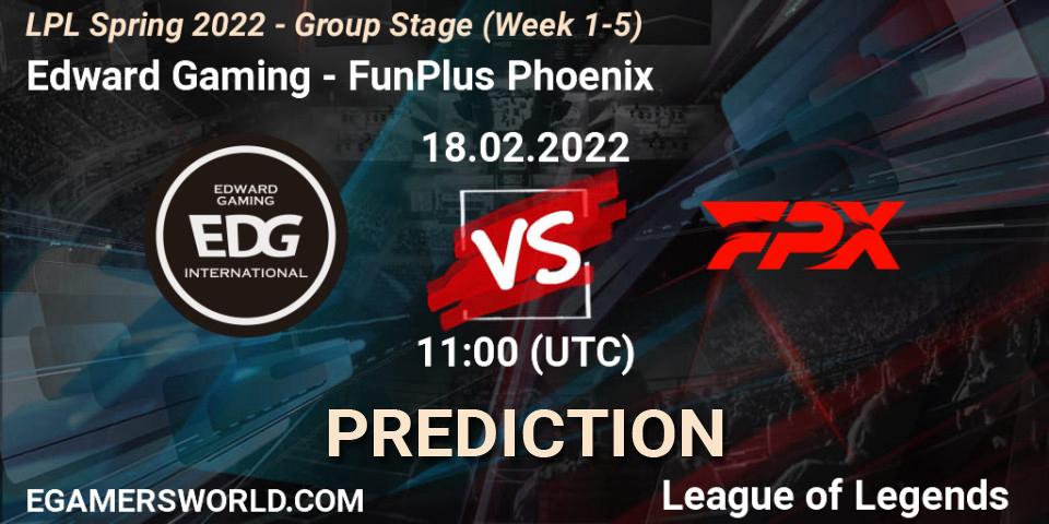Pronóstico Edward Gaming - FunPlus Phoenix. 18.02.2022 at 12:25, LoL, LPL Spring 2022 - Group Stage (Week 1-5)