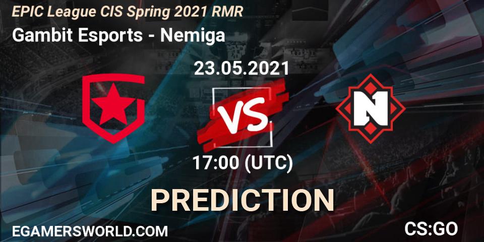 Pronóstico Gambit Esports - Nemiga. 23.05.2021 at 17:00, Counter-Strike (CS2), EPIC League CIS Spring 2021 RMR