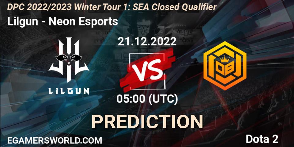 Pronóstico Lilgun - Neon Esports. 21.12.2022 at 05:00, Dota 2, DPC 2022/2023 Winter Tour 1: SEA Closed Qualifier