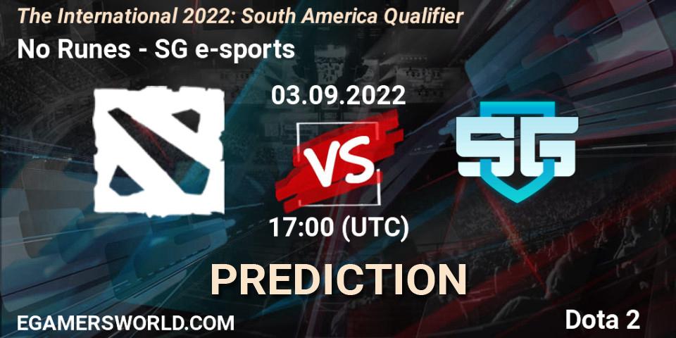 Pronóstico No Runes - SG e-sports. 03.09.2022 at 15:45, Dota 2, The International 2022: South America Qualifier