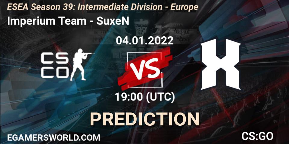 Pronóstico Imperium Team - SuxeN. 04.01.2022 at 19:00, Counter-Strike (CS2), ESEA Season 39: Intermediate Division - Europe