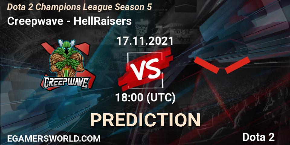 Pronóstico Creepwave - HellRaisers. 17.11.2021 at 18:00, Dota 2, Dota 2 Champions League 2021 Season 5