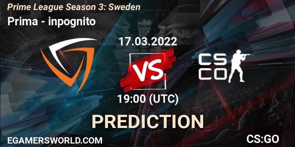Pronóstico Prima - inpognito. 17.03.2022 at 19:00, Counter-Strike (CS2), Prime League Season 3: Sweden