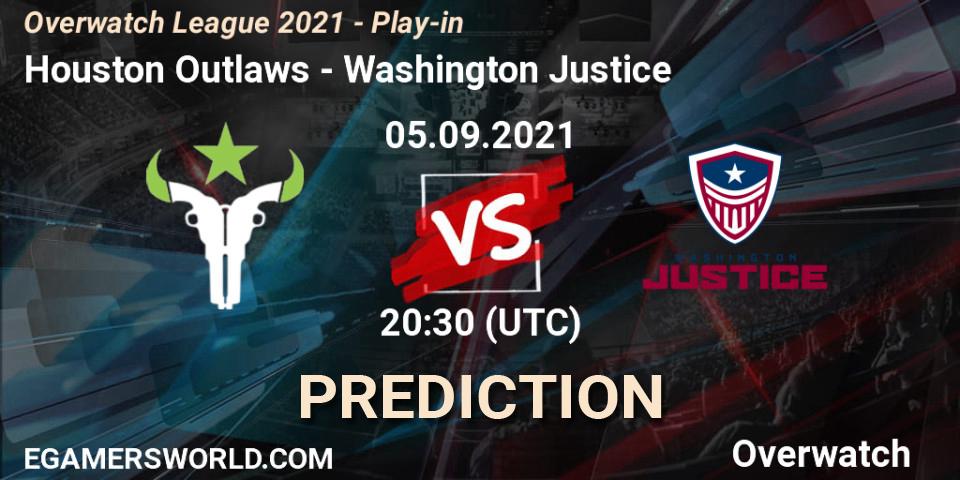 Pronóstico Houston Outlaws - Washington Justice. 05.09.2021 at 20:30, Overwatch, Overwatch League 2021 - Play-in