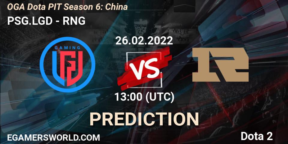 Pronóstico PSG.LGD - RNG. 26.02.2022 at 12:00, Dota 2, OGA Dota PIT Season 6: China