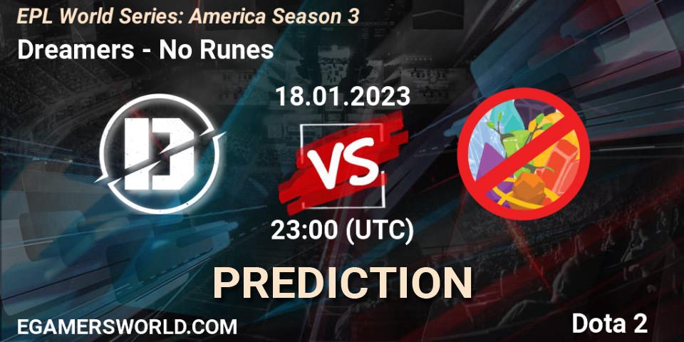 Pronóstico Dreamers - No Runes. 18.01.2023 at 23:32, Dota 2, EPL World Series: America Season 3