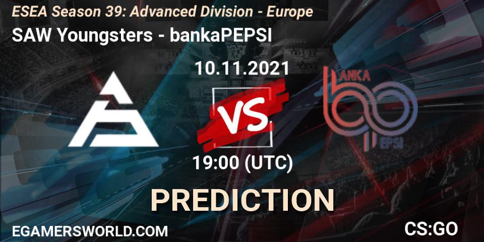 Pronóstico SAW Youngsters - bankaPEPSI. 10.11.2021 at 19:00, Counter-Strike (CS2), ESEA Season 39: Advanced Division - Europe