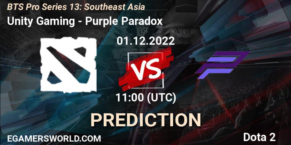 Pronóstico Unity Gaming - Purple Paradox. 01.12.22, Dota 2, BTS Pro Series 13: Southeast Asia