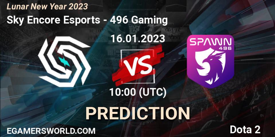 Pronóstico Sky Encore Esports - 496 Gaming. 16.01.2023 at 10:00, Dota 2, Lunar New Year 2023