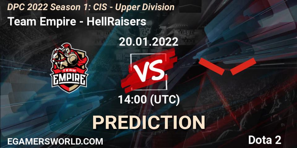 Pronóstico Team Empire - HellRaisers. 20.01.2022 at 14:00, Dota 2, DPC 2022 Season 1: CIS - Upper Division