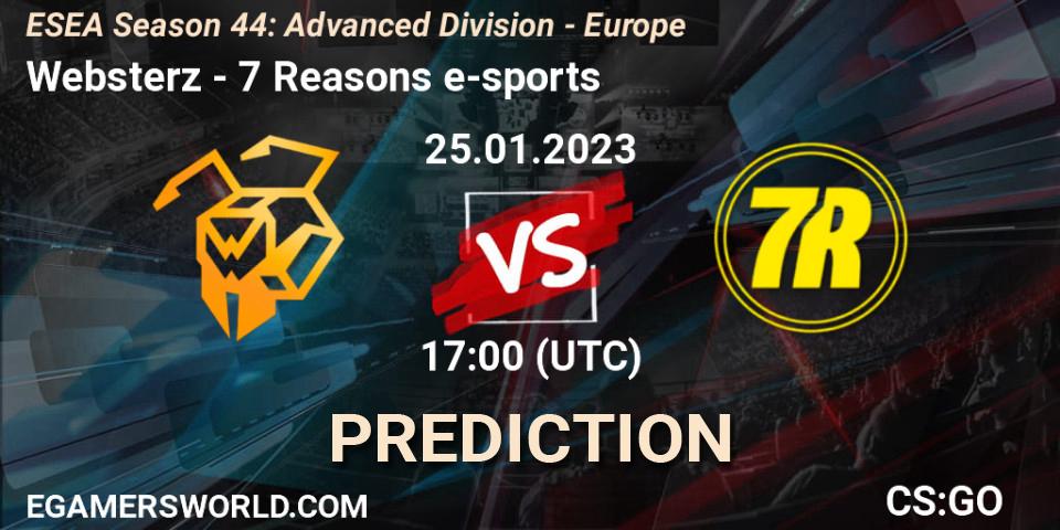 Pronóstico Websterz - 7 Reasons e-sports. 01.02.23, CS2 (CS:GO), ESEA Season 44: Advanced Division - Europe