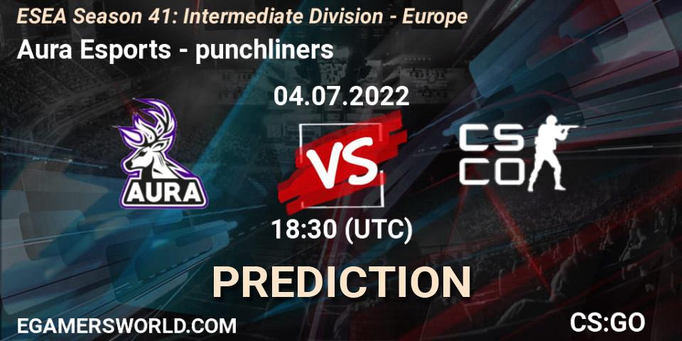 Pronóstico Aura Esports - punchliners. 04.07.2022 at 18:30, Counter-Strike (CS2), ESEA Season 41: Intermediate Division - Europe