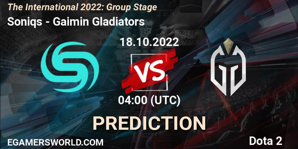Pronóstico Soniqs - Gaimin Gladiators. 18.10.2022 at 04:23, Dota 2, The International 2022: Group Stage