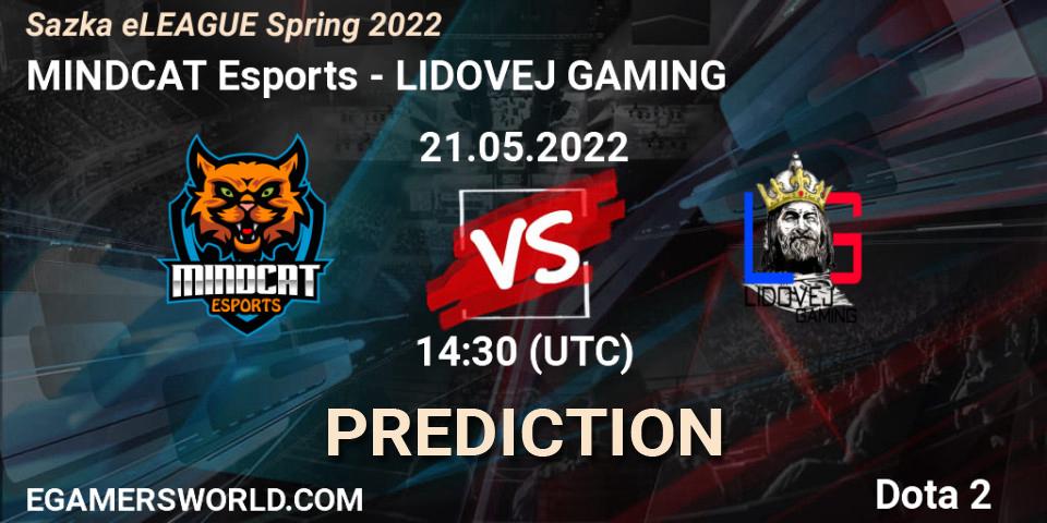 Pronóstico MINDCAT Esports - LIDOVEJ GAMING. 21.05.2022 at 11:15, Dota 2, Sazka eLEAGUE Spring 2022