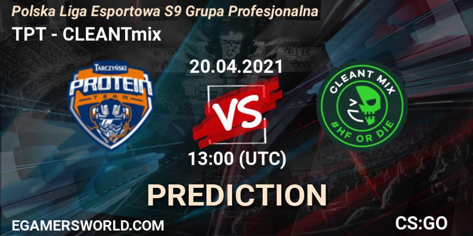 Pronóstico TPT - CLEANTmix. 20.04.2021 at 13:00, Counter-Strike (CS2), Polska Liga Esportowa S9 Grupa Profesjonalna