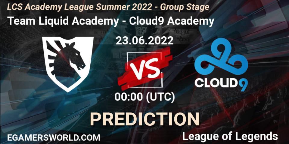 Pronóstico Team Liquid Academy - Cloud9 Academy. 23.06.2022 at 00:15, LoL, LCS Academy League Summer 2022 - Group Stage