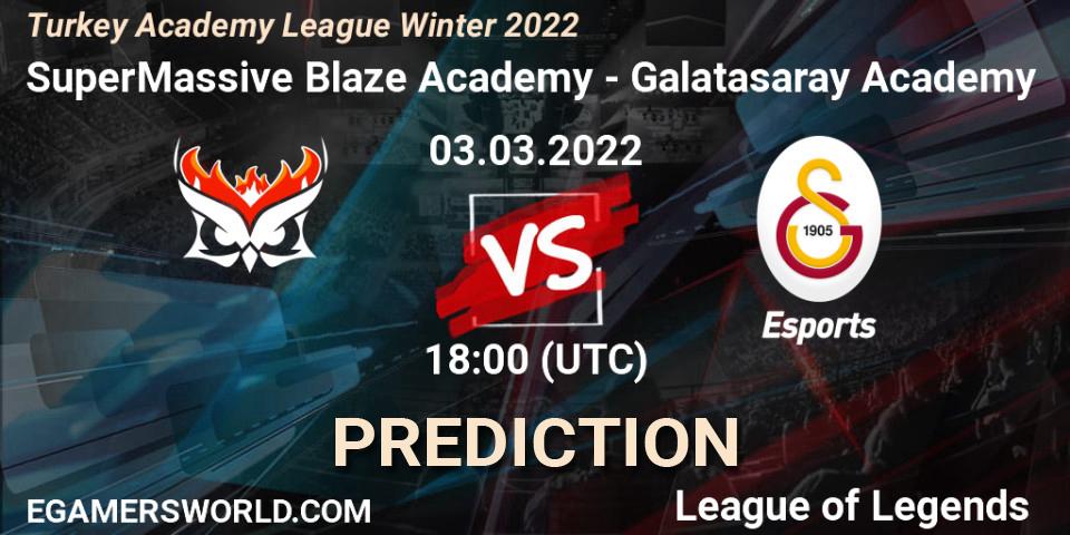 Pronóstico SuperMassive Blaze Academy - Galatasaray Academy. 03.03.2022 at 18:15, LoL, Turkey Academy League Winter 2022