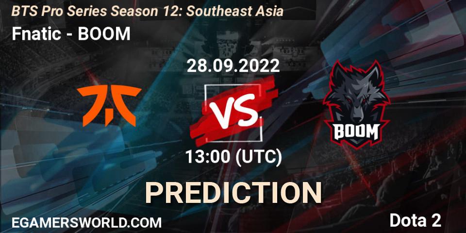 Pronóstico Fnatic - BOOM. 27.09.2022 at 09:01, Dota 2, BTS Pro Series Season 12: Southeast Asia