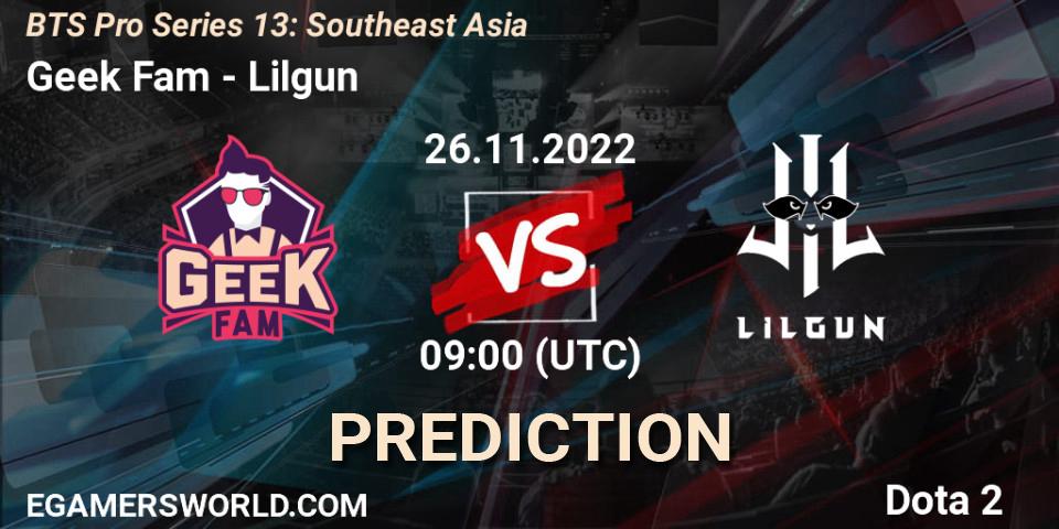 Pronóstico Geek Fam - Lilgun. 26.11.22, Dota 2, BTS Pro Series 13: Southeast Asia