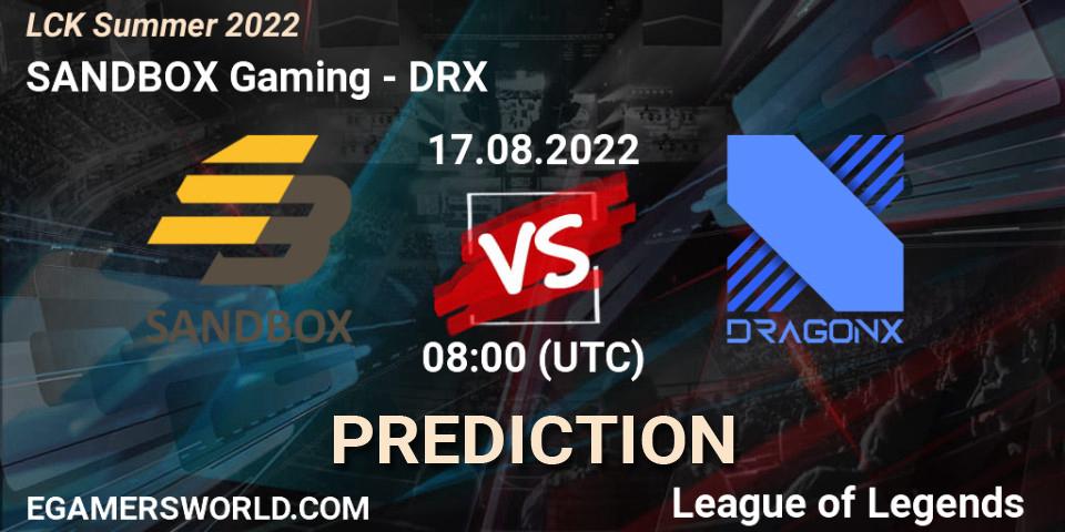 Pronóstico SANDBOX Gaming - DRX. 17.08.2022 at 08:00, LoL, LCK Summer 2022