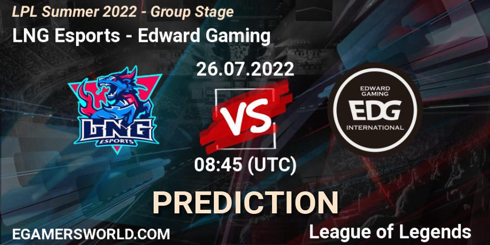 Pronóstico LNG Esports - Edward Gaming. 26.07.2022 at 09:00, LoL, LPL Summer 2022 - Group Stage