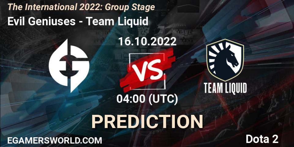 Pronóstico Evil Geniuses - Team Liquid. 16.10.22, Dota 2, The International 2022: Group Stage