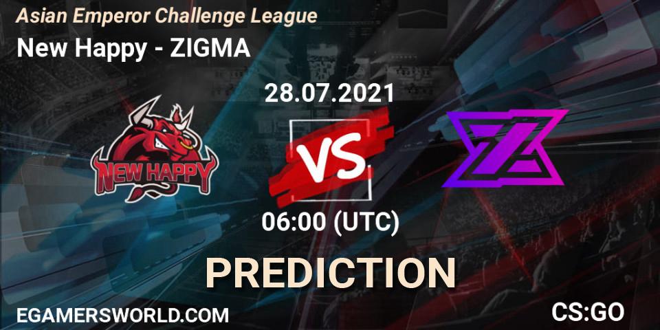 Pronóstico New Happy - ZIGMA. 28.07.2021 at 06:00, Counter-Strike (CS2), Asian Emperor Challenge League