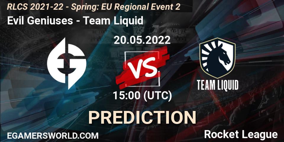 Pronóstico Evil Geniuses - Team Liquid. 20.05.22, Rocket League, RLCS 2021-22 - Spring: EU Regional Event 2