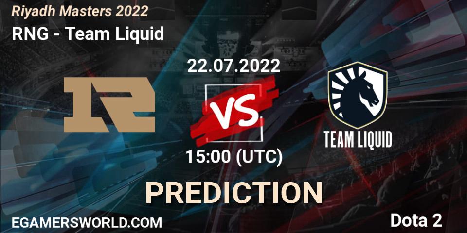 Pronóstico RNG - Team Liquid. 22.07.2022 at 15:00, Dota 2, Riyadh Masters 2022