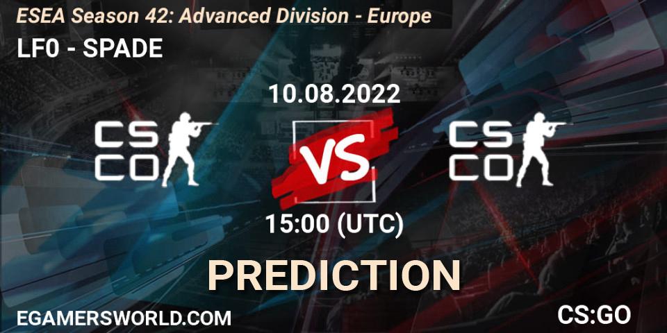 Pronóstico LF0 - SPADE. 18.08.2022 at 16:00, Counter-Strike (CS2), ESEA Season 42: Advanced Division - Europe