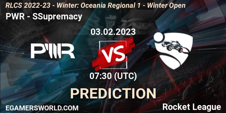 Pronóstico PWR - SSupremacy. 03.02.2023 at 07:30, Rocket League, RLCS 2022-23 - Winter: Oceania Regional 1 - Winter Open