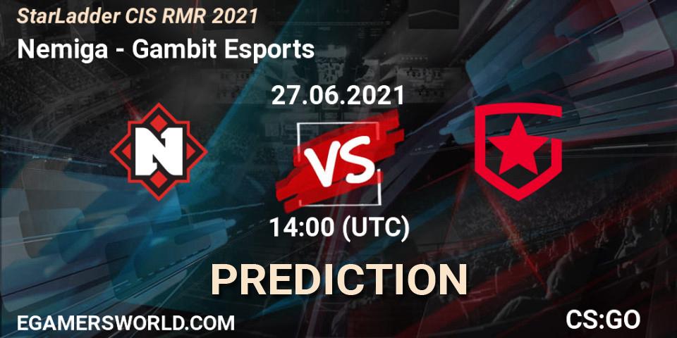 Pronóstico Nemiga - Gambit Esports. 27.06.2021 at 14:00, Counter-Strike (CS2), StarLadder CIS RMR 2021