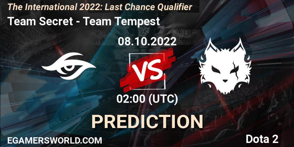 Pronóstico Team Secret - Team Tempest. 08.10.22, Dota 2, The International 2022: Last Chance Qualifier