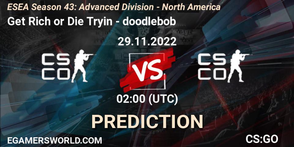 Pronóstico Get Rich or Die Tryin - doodlebob. 29.11.22, CS2 (CS:GO), ESEA Season 43: Advanced Division - North America
