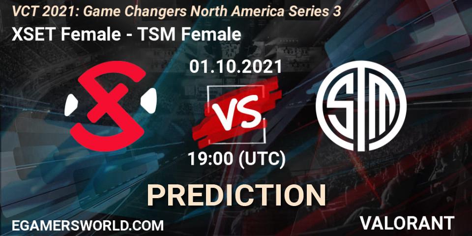 Pronóstico XSET Female - TSM Female. 01.10.2021 at 19:00, VALORANT, VCT 2021: Game Changers North America Series 3