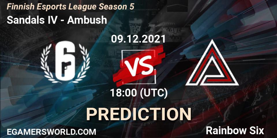 Pronóstico Sandals IV - Ambush. 09.12.2021 at 18:00, Rainbow Six, Finnish Esports League Season 5