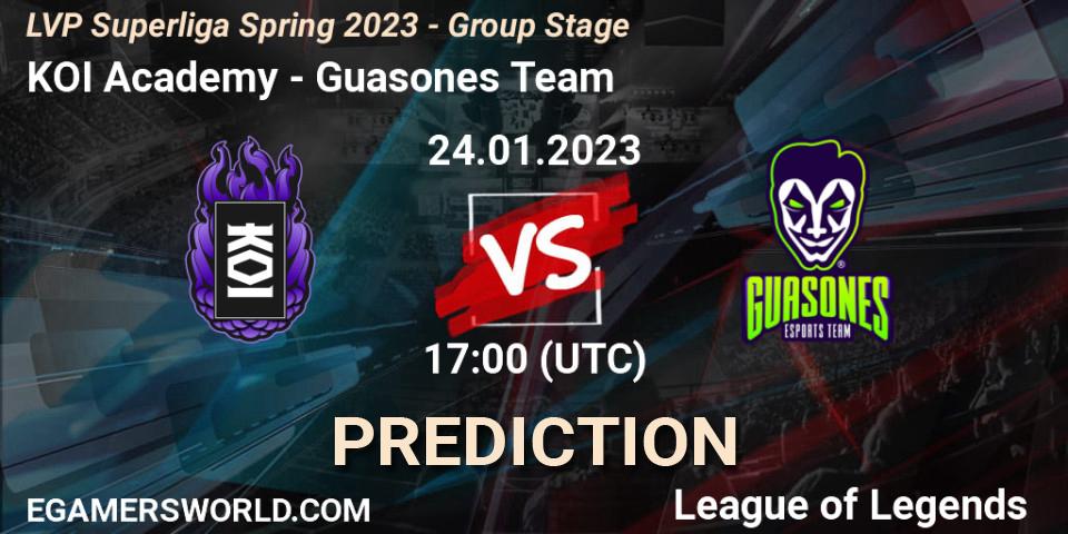 Pronóstico KOI Academy - Guasones Team. 24.01.2023 at 18:00, LoL, LVP Superliga Spring 2023 - Group Stage